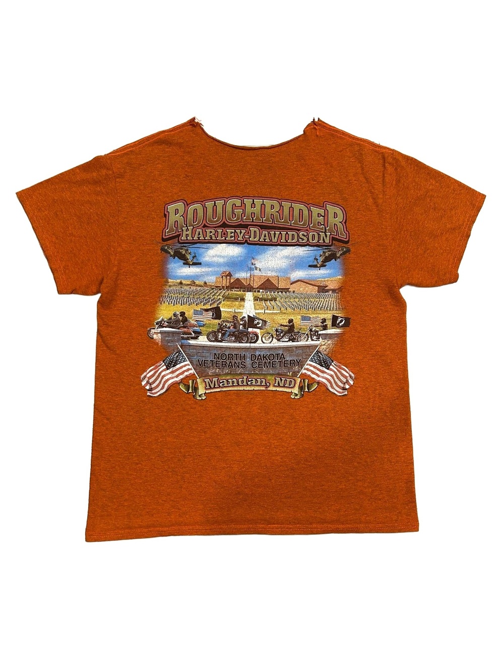 Harley-Davidson Roughrider Veterans Cemetery Orange T-Shirt Vintage Moto Tee